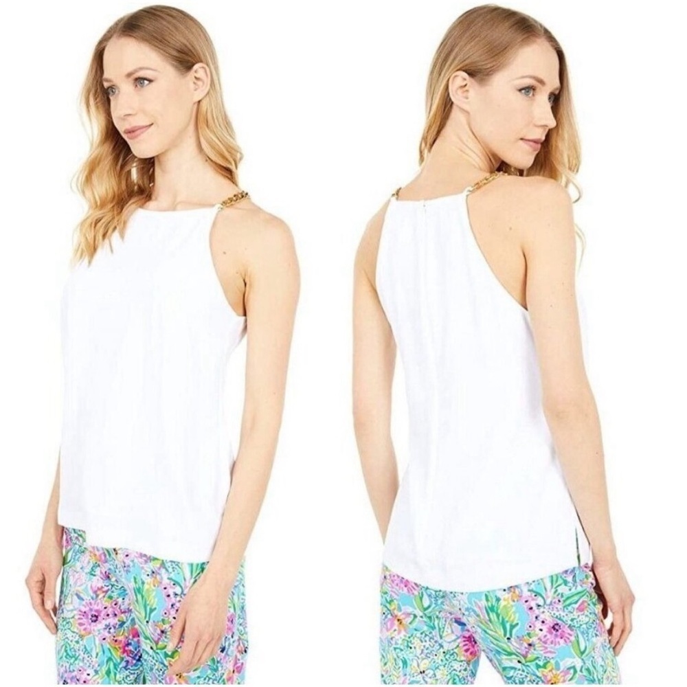Lilly Pulitzer L11626 Womens Resort White Gold Chain Adrienne Top Size 2